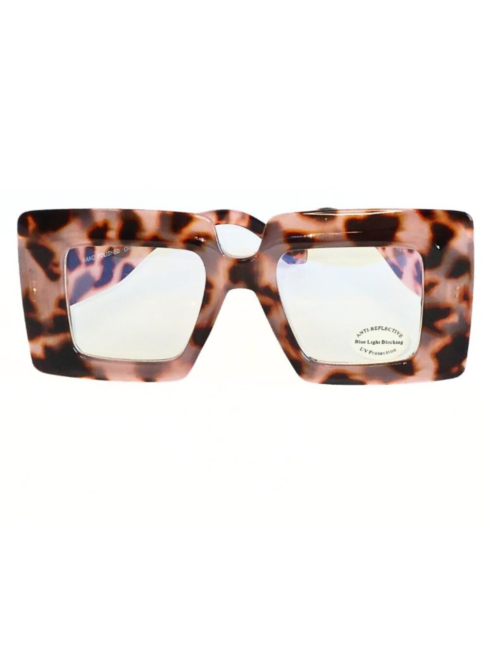WOMEN'S PINK & BROWN CHEETAH SQUARE BLUE LIGHT BLOCKING GLASSES